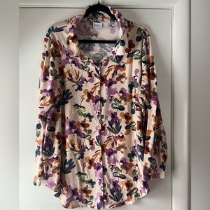 Lularoe Valentina Button Down Shirt Knit Top Cream Purple Copper Green Plus Size